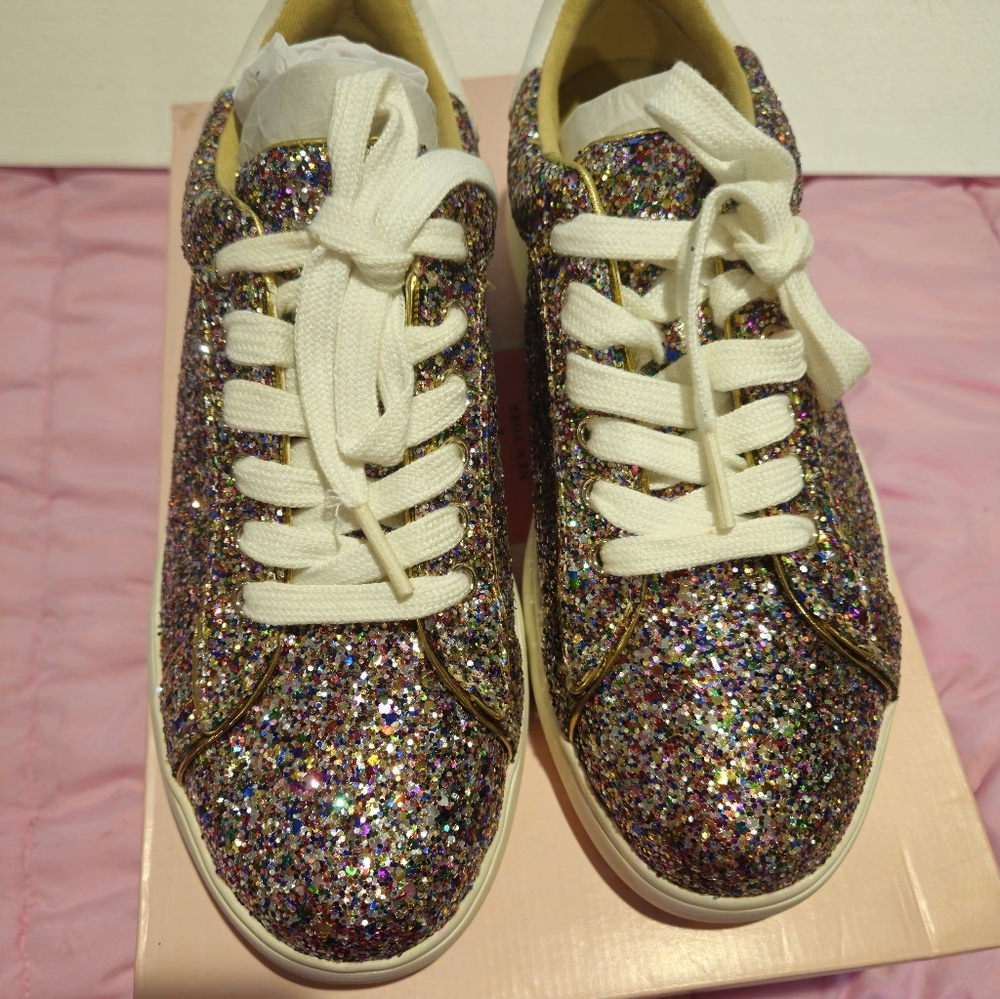 NWT & Box Kate Spade Lift Multi Glitter Tennis Shoes Womens Size 6.5B